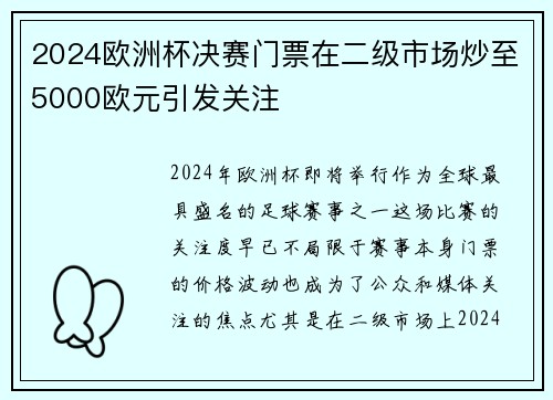 2024欧洲杯决赛门票在二级市场炒至5000欧元引发关注 2024欧洲杯决赛门票在二级市场炒至5000欧元引发关注